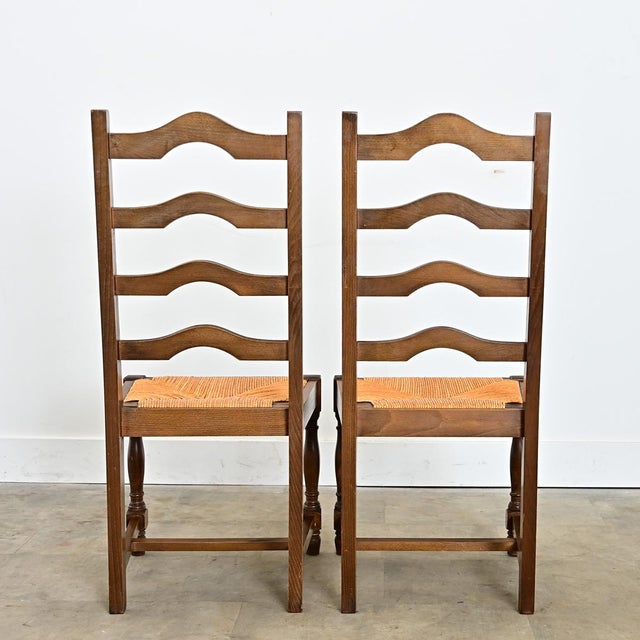 Wood 19th Century Set of 14 Ladder Back and Rush Seat Dining Chairs For Sale - Image 7 of 18