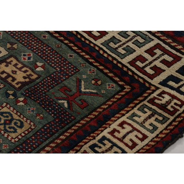Rug & Kilim Antique Tribal Kazak Rug, in Teal, With Geometric Patterns, From Rug & Kilim For Sale - Image 4 of 9