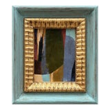 Contemporary Abstract Oil Painting in Vintage Blue Frame For Sale