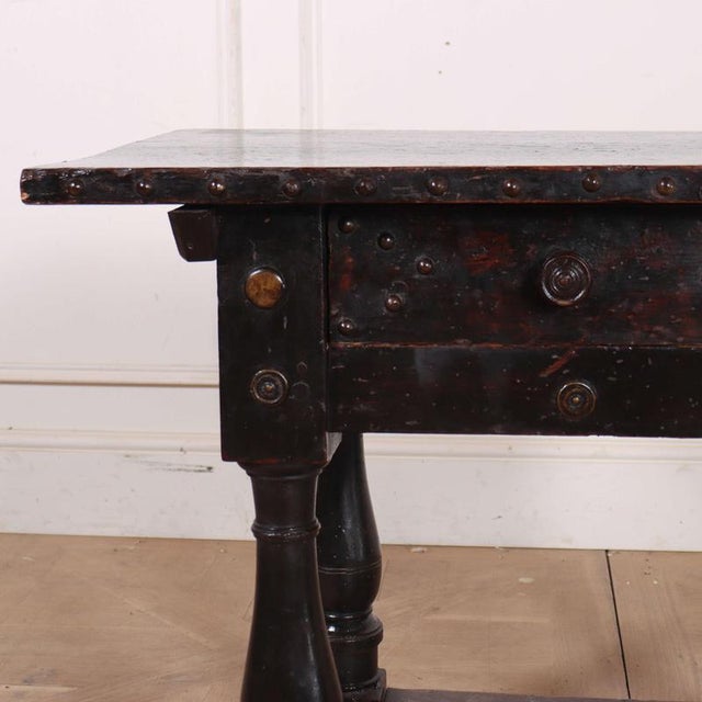 18th C Italian walnut 1 drawer side table with studded decoration. 1790 This piece is designed in the style of the...