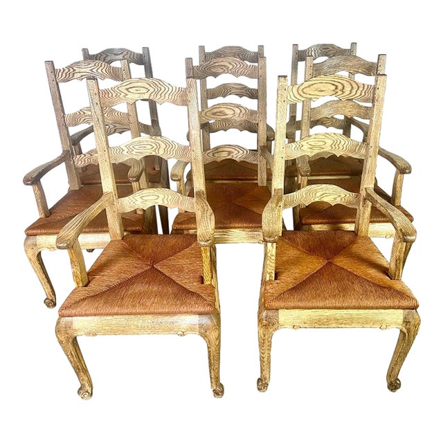 Set of Eight French Country Ladder Back Dining W/ Rush Seats For Sale