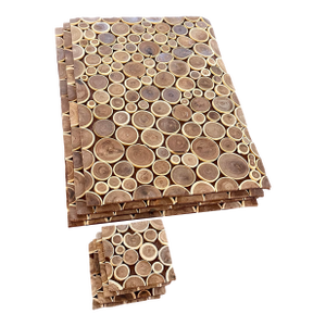 1990s Wood Placemats Tree Rings on Felt Set of 4 Large Mats + 4 Coasters