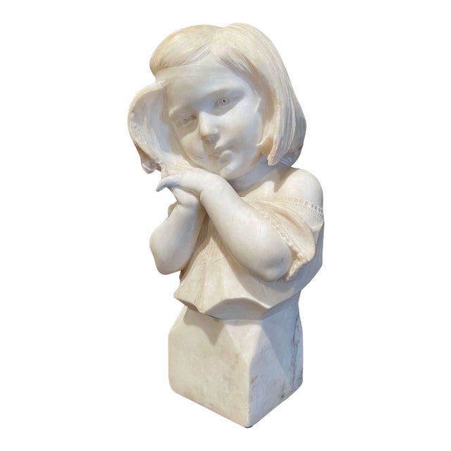 19th Century French Carved Two-Tone White Marble Bust of Young Beauty For Sale