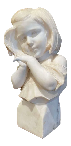 19th Century French Carved Two-Tone White Marble Bust of Young Beauty