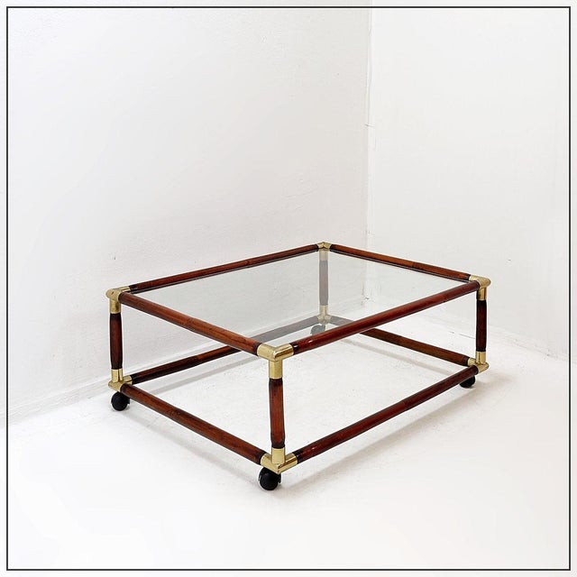 Coffee Table in Bamboo and Brass with Glass Top by Tommaso Barbi, 1960s For Sale - Image 14 of 14