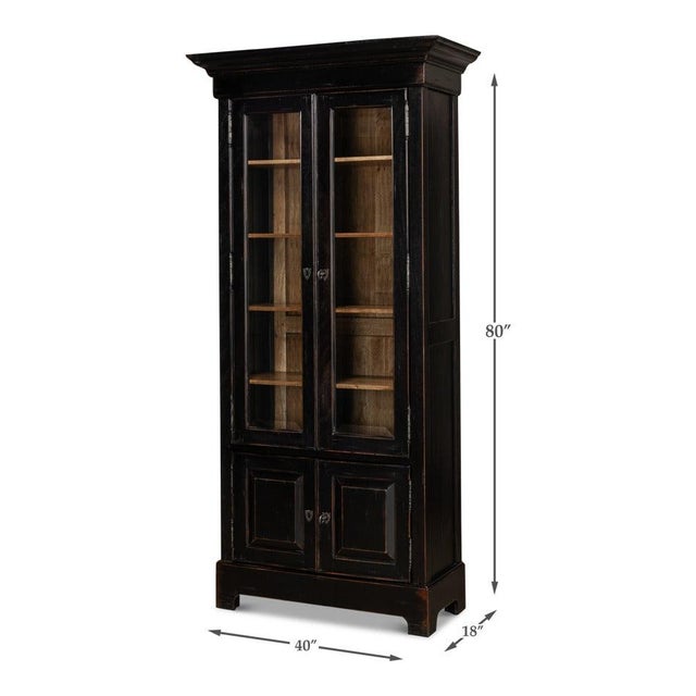 Traditional Tall Bookcase, 80" - Ebonized Walnut with Glass Display Doors For Sale - Image 11 of 11
