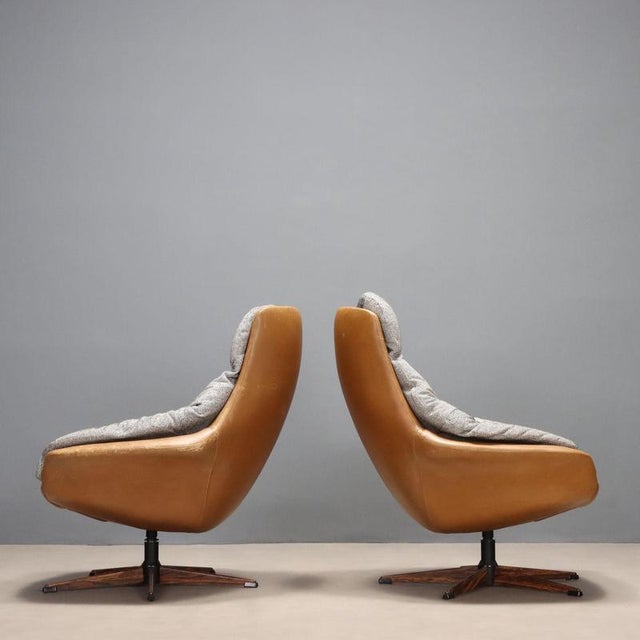 Vintage Leather and Fabric Armchairs, 1970s, Set of 2 For Sale - Image 3 of 11