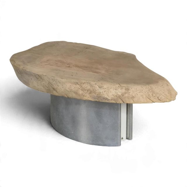 Coffee Table with Raw Wood Slice Top on Metal Base For Sale - Image 6 of 6