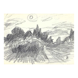 1960s Robert Angeloch Mid Century Landscape Drawing For Sale