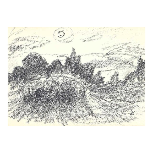 1960s Robert Angeloch Mid Century Landscape Drawing For Sale