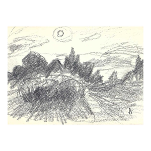 1960s Robert Angeloch Mid Century Landscape Drawing
