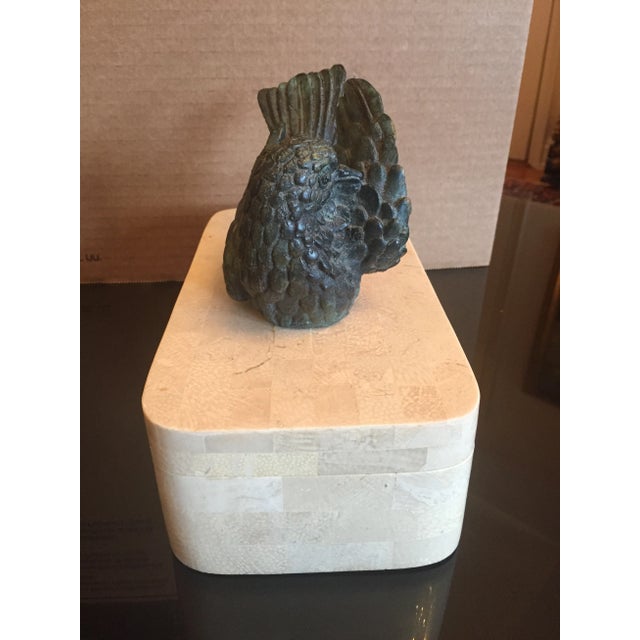 Traditional Maitland Smith Tessellated Stone Box With Bronze Bird Finial For Sale - Image 3 of 12