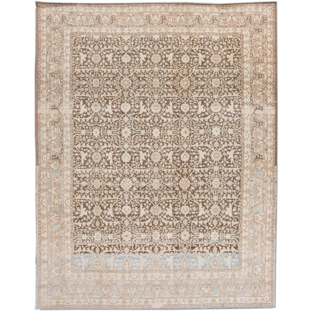 Antique Malayer Handmade Brown and Beige Floral Wool Rug For Sale - Image 11 of 11