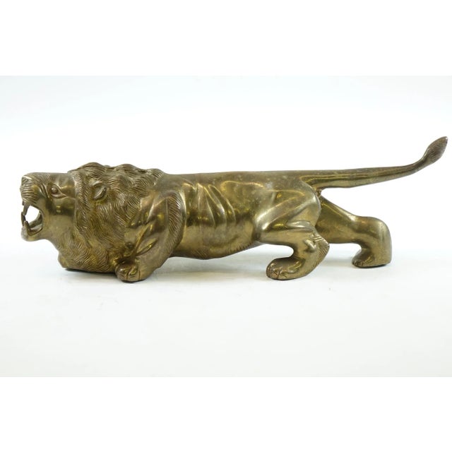 Vintage Large Brass Sculpture of a Lion For Sale - Image 4 of 4