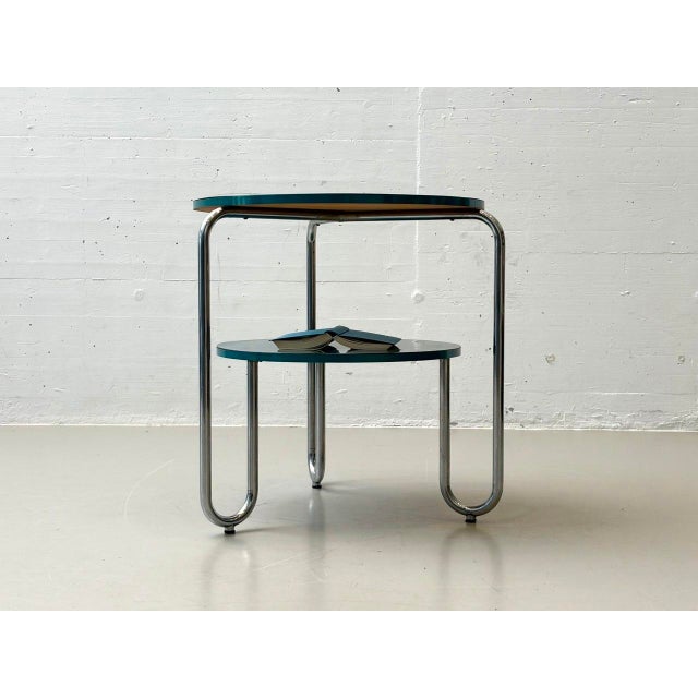 Bauhaus Loop Table with Petrol-Colored Resopal Coating, 1960s For Sale - Image 7 of 17
