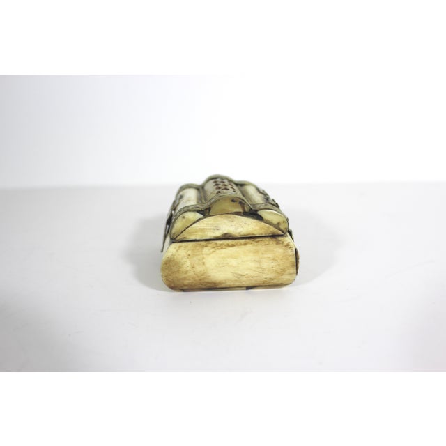 1970s Vintage Camel Bone and Brass Box, Brass Inlay, Lidded, Carving, Hinged Lid Ring Box, Brown Ivory Gold Trinket, Jewelry, Stash For Sale - Image 5 of 9