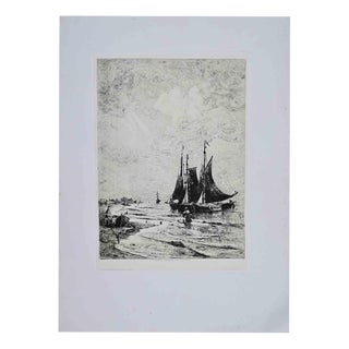 Karl Kricheldorf, Coastal Fishing Vessels at Low Tide, 20th Century, Etching For Sale