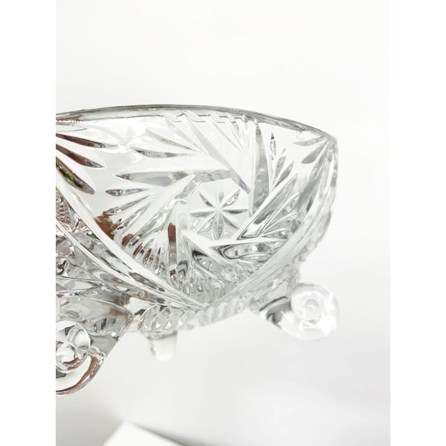 Vintage Cut Crystal 3 Leg Swirled Star Pinwheel Design Covered Candy Dish For Sale - Image 6 of 10