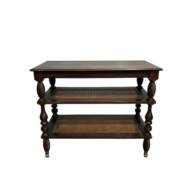 Vintage Baker Milling Road British Colonial Style Three-Tier Stand With Cane Shelves For Sale In Charlotte - Image 6 of 12