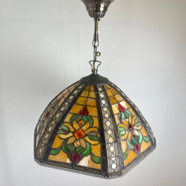 Tiffany Stained Glass Pendant Light, 1960s For Sale - Image 4 of 16