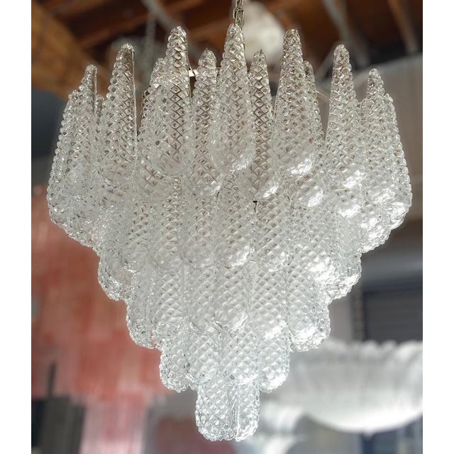 Italian chandelier shown with hand blown Murano etched tears glass drops, mounted on chrome finish frame by Fabio Ltd /...
