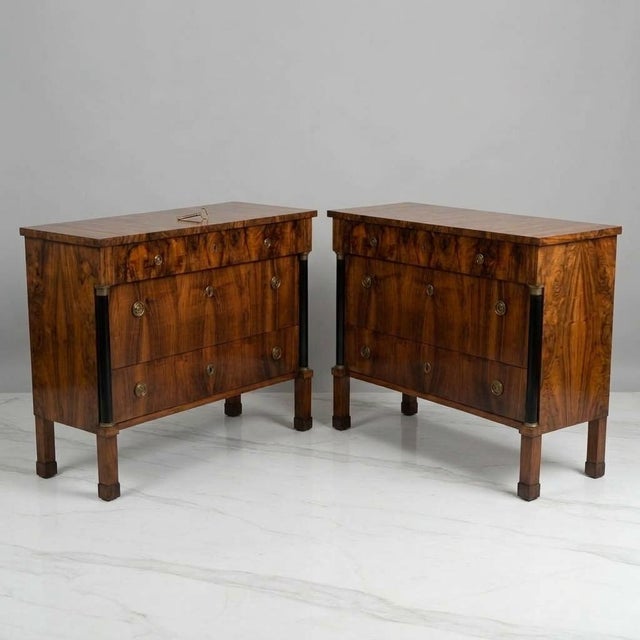19th Century Empire Chests of Drawers Veneered in Walnut, 1820s, Set of 2 For Sale - Image 5 of 7