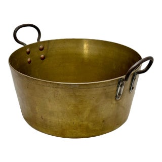 Very Large Mid 1800s Antique Heavy Brass & Hand Wrought Iron Hearth or Stove Top Cooking Pot 18 Inches Long! For Sale