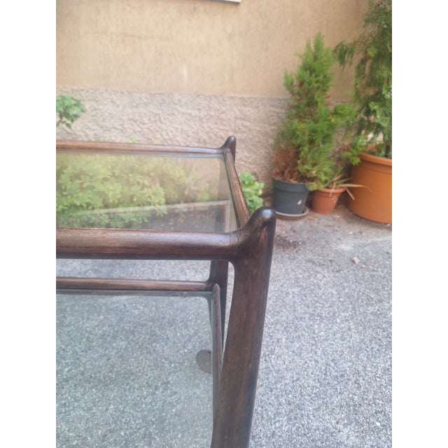 Wooden Trolley with Glass Shelves and Wheels from de Baggis, 1950s For Sale - Image 6 of 7