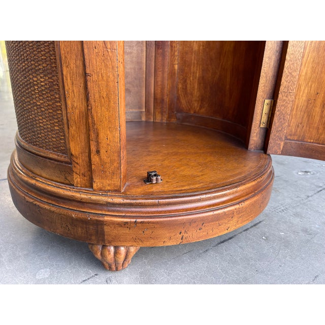 Wood Vintage Lexington Tommy Bahama Cayman Drum Table With Rattan & Louvered Door For Sale - Image 7 of 10