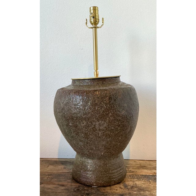 Vintage Biomorphic Glazed Terracotta Lamp For Sale In West Palm - Image 6 of 12
