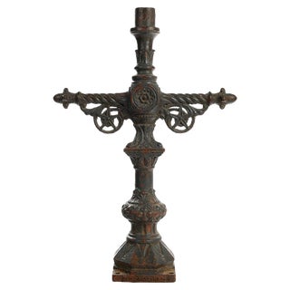 19th Century Crucifix Candle in Cast Iron For Sale