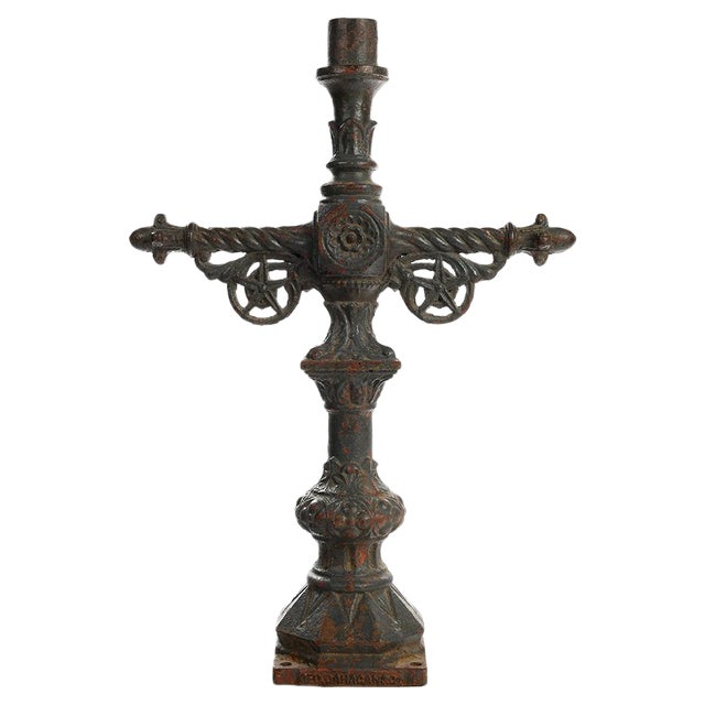 19th Century Crucifix Candle in Cast Iron For Sale