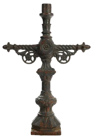 19th Century Crucifix Candle in Cast Iron