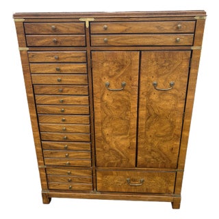 1980s Vintage Lane Burlwood Campaign Gentleman's Chest For Sale