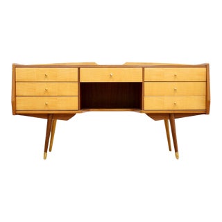 1950s Mid Century Italian Marino Lacquered Maple & Sycamore Dresser Desk For Sale