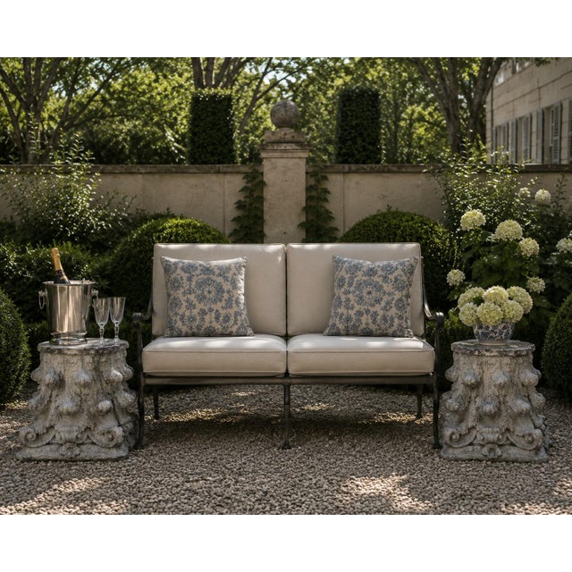 A richly detailed pair of late 20th-century Corinthian column capitals cast in substantial concrete. Each is modeled with...