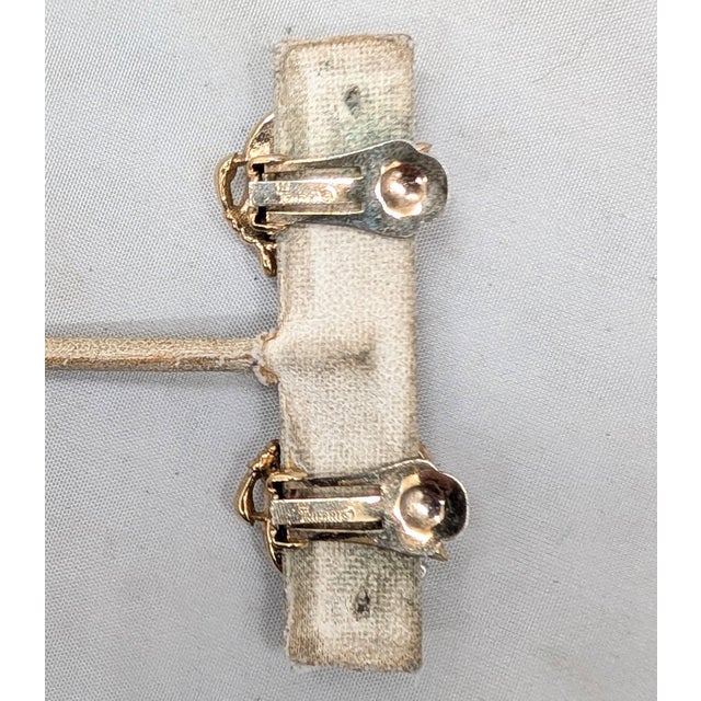 Metal Vintage 1954 Signed Crown Trifari Goldtone Clear Rhinestone "Thistle" Clip Earrings-2 Pieces For Sale - Image 7 of 8