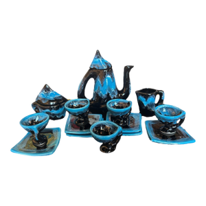Mid-Century Ceramic Tea Set , Attributed to the Style of Vallauris Ceramics- 14 Pieces