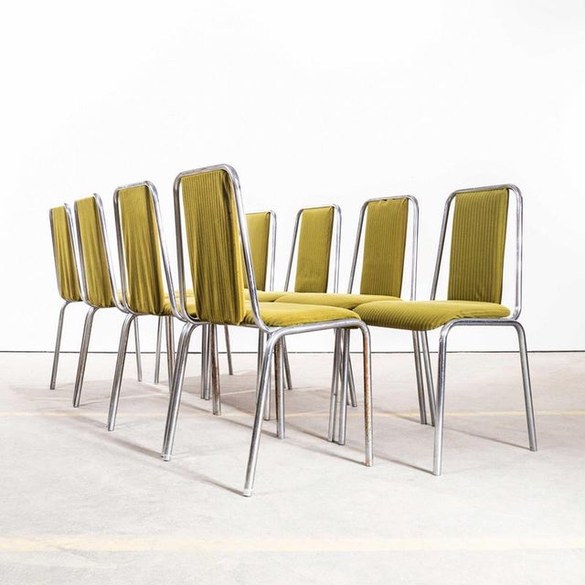 Olive Green Upholstered Chrome Framed Stacking Dining Chairs, 1980s, Set of 8 For Sale - Image 12 of 12