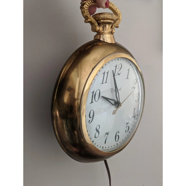 Vintage Brass Pocket Watch Style Electric Plug in Wall Clock For Sale - Image 10 of 11