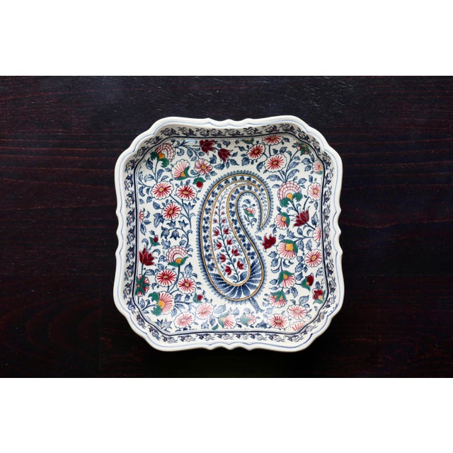 1960s Vintage Square Earthenware Bowl with Paisley Pattern from Gien, 1960s For Sale - Image 5 of 8