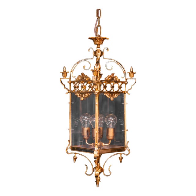 Classical Lantern Brass Glass Gold Pendant Lighting Lanterne For Sale