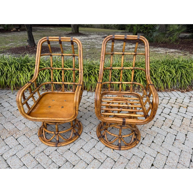 Mid 20th Century Mid-Century Organic Modern Palm Beach Chic Bamboo Dining Table With 6 Chairs - Set of 7 For Sale - Image 5 of 11