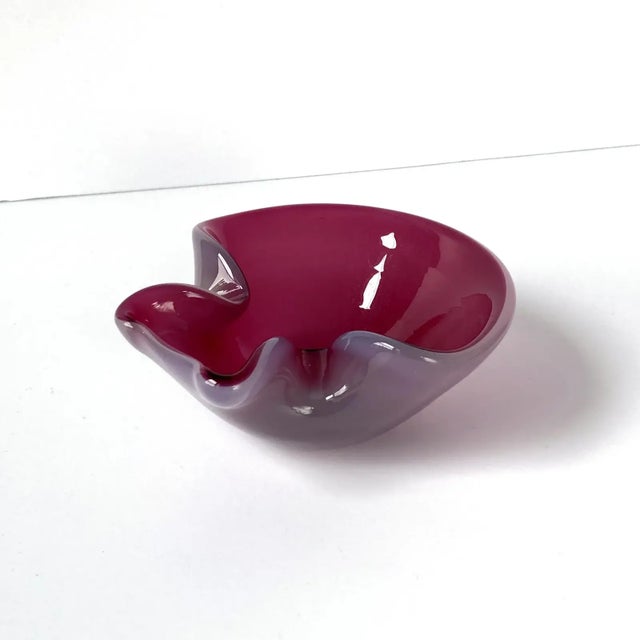 Vintage Venetian Art Glass Vide Poche, Cranberry Pink and Opal Mauve, Midcentury For Sale - Image 4 of 5