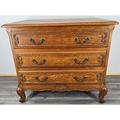Vintage French Louis XV Style Carved Oak Chest of Drawers For Sale - Image 3 of 10