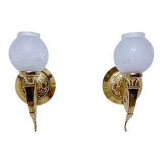 Mid-Century Danish Style Brass Wall Sconces - a Pair For Sale