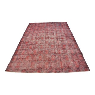 Vintage Distressed Turkish Oushak Rug in Crimson Red For Sale
