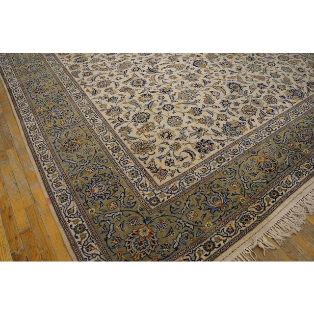1940s Ivory Floral Antique Persian Formal Kashan Carpet 10' X 16' Knotted Pile Wool Rug For Sale - Image 4 of 12