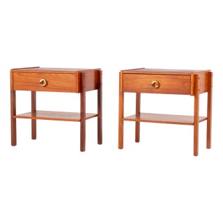 Vintage Danish Teak Veneer Bedside Tables, 1960s, Set of 2 For Sale