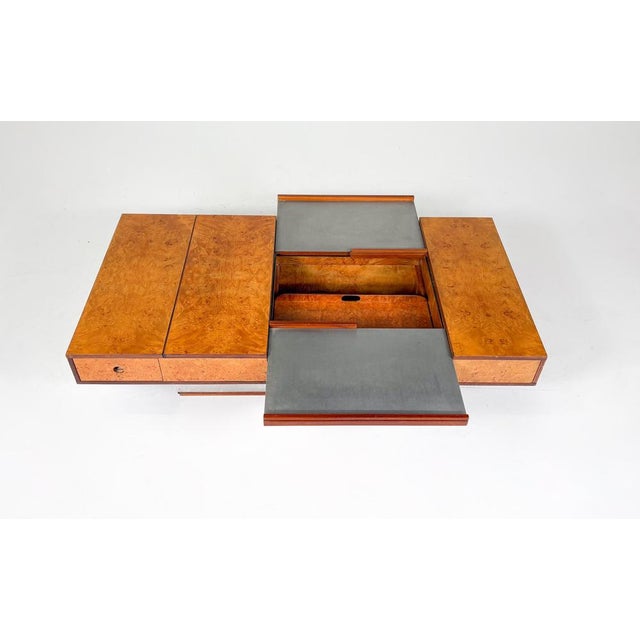 Mid-Century Burl Wood and Metal Coffee Table attributed to Guido Faleschini, 1970s For Sale - Image 3 of 15